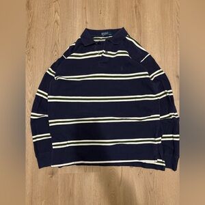 Polo by Ralph Lauren polo shirt.
Navy blue with white and dark green stripes